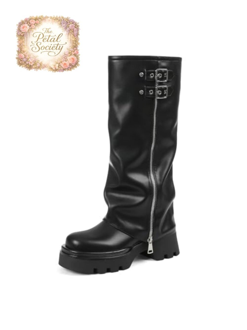 Faux Leather Fold Over Knee High Platform Boots Women Size 5.5